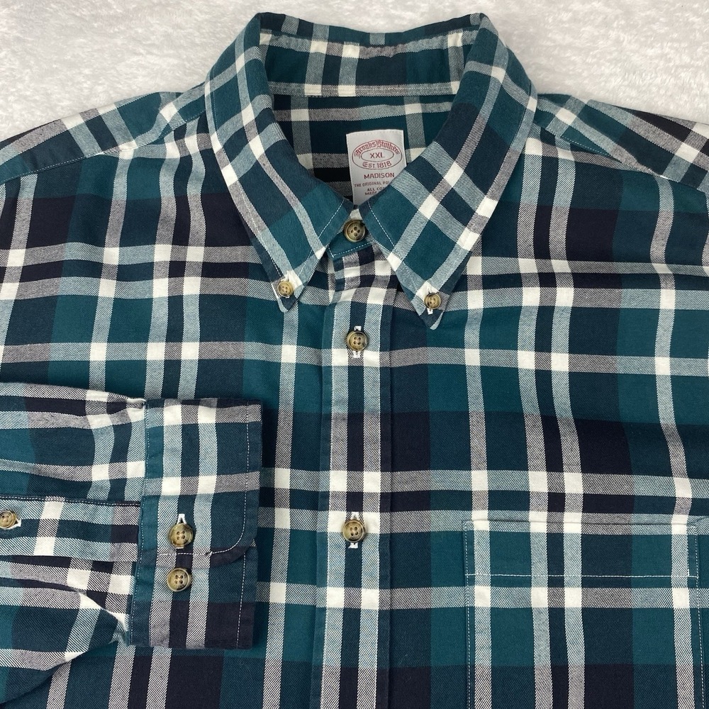 Brooks Brothers Shirt Men's XXL Green/Black Plaid Madison Fit